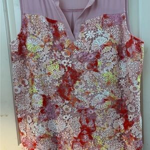 Investments Floral Lace Blouse - Pink, Red, Yellow